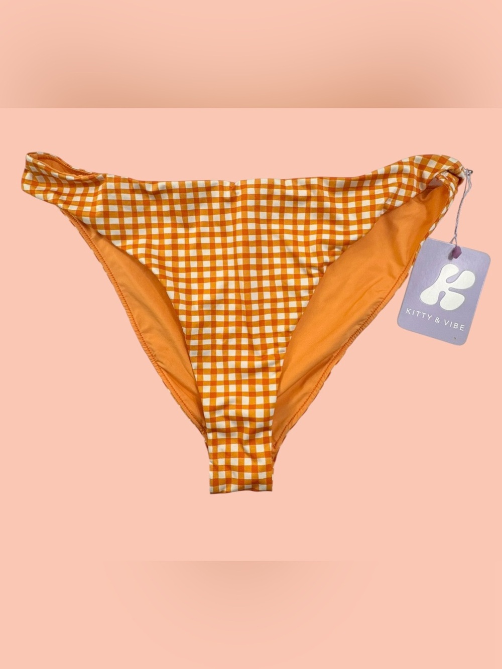Kitty & Vibe Orange White Plaid Lined Stretch Clementine Swim Bottom XL2